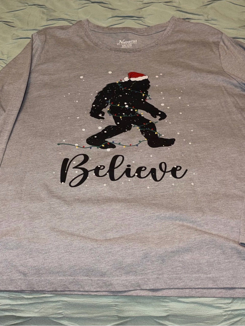 Natural Reflections Gray Sasquatch 'Believe' Holiday Long Sleeve Tee